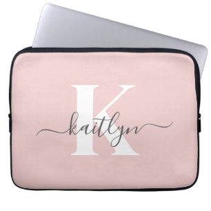Housse Pour Ordinateur Portable Monogramme élégant rose poudré gris
