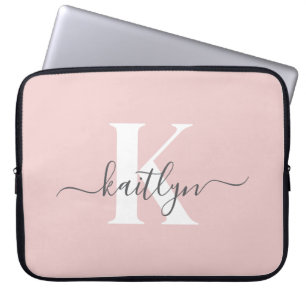 Housse Pour Ordinateur Portable Monogramme élégant rose poudré gris