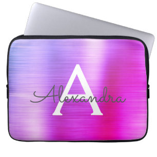 Housse Pour Ordinateur Portable Monogramme en acier inoxydable rose et violet