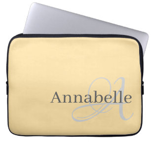 Housse Pour Ordinateur Portable Monogramme et nom beige simple et élégant