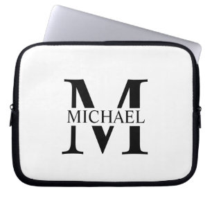 Housse Pour Ordinateur Portable Monogramme et nom personnalisés blancs