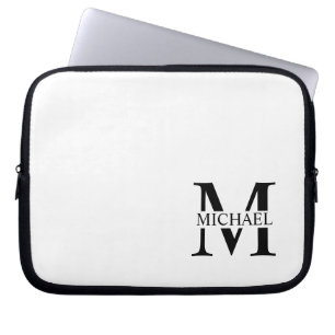 Housse Pour Ordinateur Portable Monogramme et nom personnalisés blancs