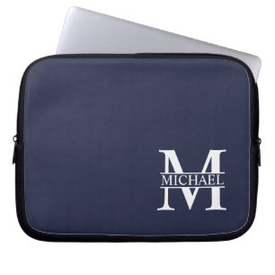 Housse Pour Ordinateur Portable Monogramme et nom personnalisés bleu marine