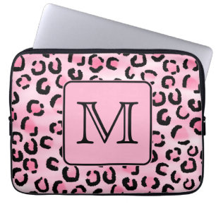 Housse Pour Ordinateur Portable Monogramme fait sur commande. Copie noire et rose