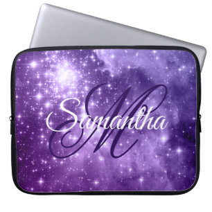 Housse Pour Ordinateur Portable Monogramme fantaisie céleste violet étoile