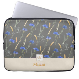 Housse Pour Ordinateur Portable Monogramme Fleur sauvage gris