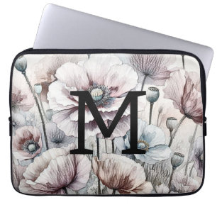 Housse Pour Ordinateur Portable Monogramme floral dessin rose pastel fleurs pavot