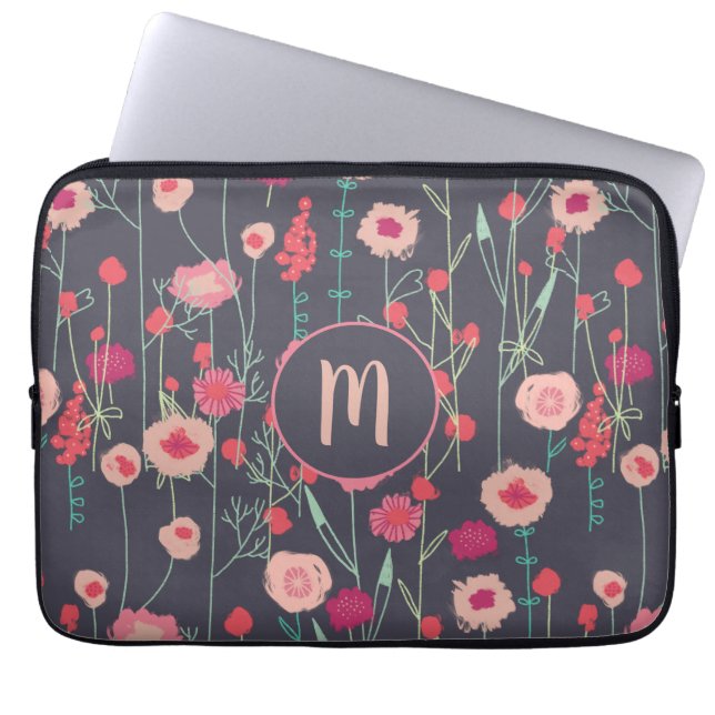 Housse Pour Ordinateur Portable Monogramme floral foncé (Devant)