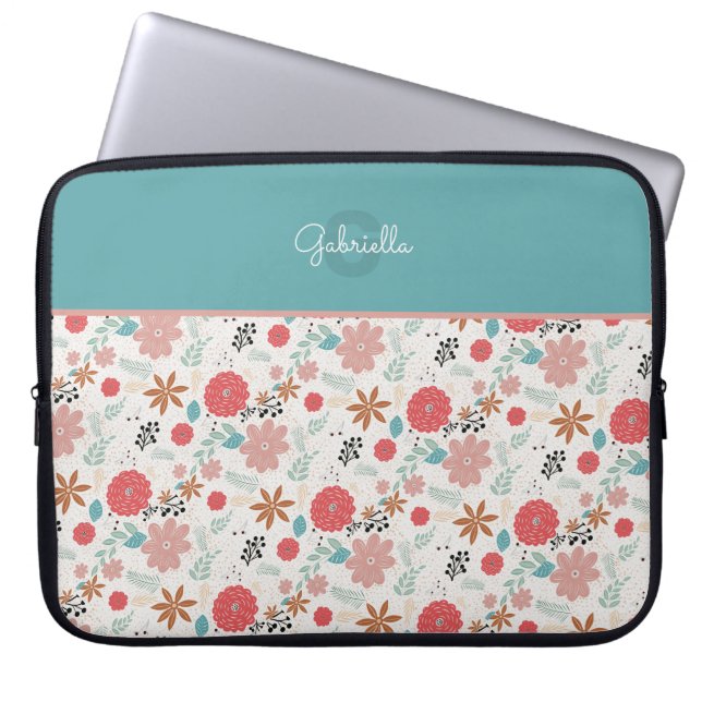 Housse Pour Ordinateur Portable Monogramme floral peint (Devant)