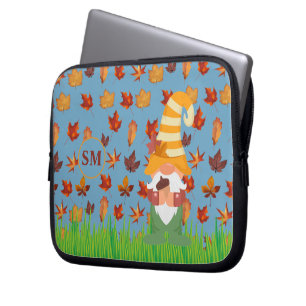 Housse Pour Ordinateur Portable Monogramme Gnome Automne Acorn Brown Orange Feuill