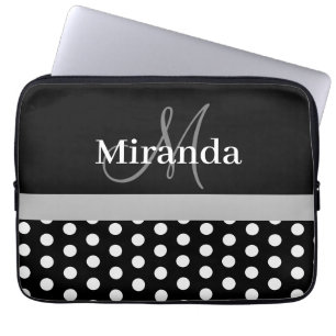 Housse Pour Ordinateur Portable Monogramme gris noir blanc Polka point