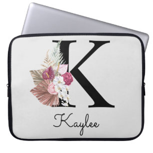 Housse Pour Ordinateur Portable Monogramme initial K rose Boho Floral