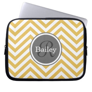 Housse Pour Ordinateur Portable Monogramme jaune Chevron