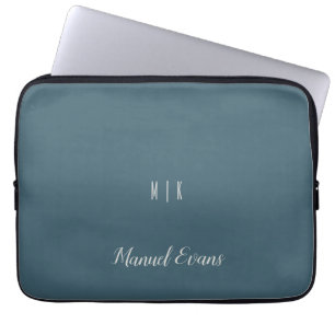 Housse Pour Ordinateur Portable Monogramme minimaliste personnalisé bleu blanc