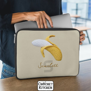 Housse Pour Ordinateur Portable Monogramme moderne minimal Nom Crochet Banana
