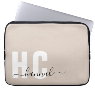 Housse Pour Ordinateur Portable Monogramme moderne minimaliste personnalisé beige