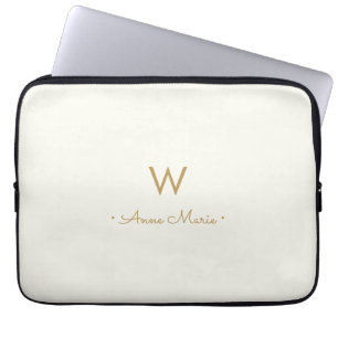 Housse Pour Ordinateur Portable Monogramme Moderne Or Écriture Script