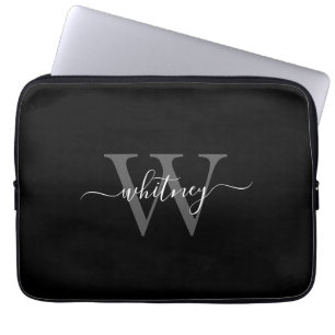 Housse Pour Ordinateur Portable Monogramme noir et blanc simple initial