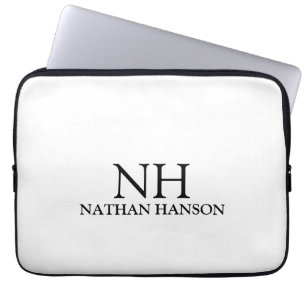 Housse Pour Ordinateur Portable Monogramme noir et blanc simple Moderne