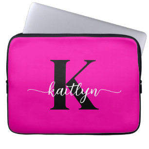 Housse Pour Ordinateur Portable Monogramme noir rose chaud