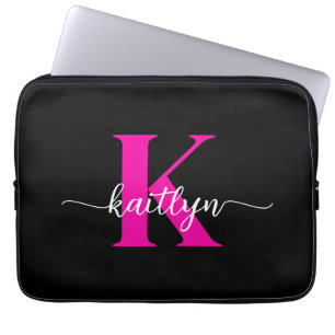 Housse Pour Ordinateur Portable Monogramme noir rose vif