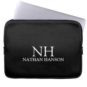 Housse Pour Ordinateur Portable Monogramme noir simple moderne