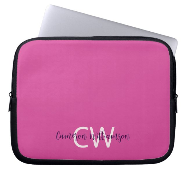Housse Pour Ordinateur Portable Monogramme Nom Sophistiqué Solide Vibrant Rose (Devant)