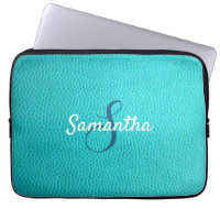 Monogramme personnalisé et nom Cuir bleu