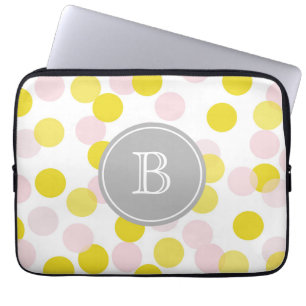 Housse Pour Ordinateur Portable Monogramme personnalisé Motif Confetti rose et jau
