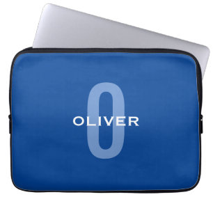 Housse Pour Ordinateur Portable Monogramme personnalisé Nom bleu blanc