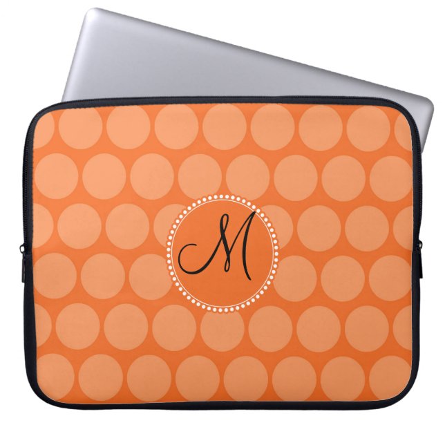 Housse Pour Ordinateur Portable Monogramme personnalisé Pois orange initiaux (Devant)