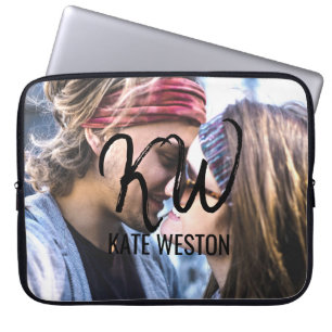 Housse Pour Ordinateur Portable Monogramme photo et script de brosse personnalisés