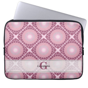 Housse Pour Ordinateur Portable Monogramme Radiant Dusky Rose Dot Mandala Carrelé