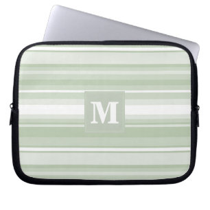 Housse Pour Ordinateur Portable Monogramme rayures vert pâle