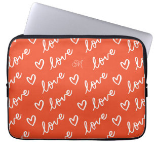 Housse Pour Ordinateur Portable Monogramme Red Love Hearts Motif