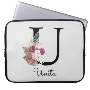 Housse Pour Ordinateur Portable Monogramme Rose Boho Girl Floral U initial