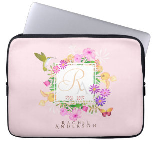 Housse Pour Ordinateur Portable Monogramme rose du jardin floral