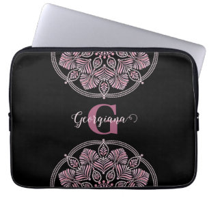 Housse Pour Ordinateur Portable Monogramme Rose Dusky Fronds Floral Dot Mandala