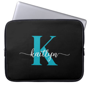 Housse Pour Ordinateur Portable Monogramme sarcelle noir