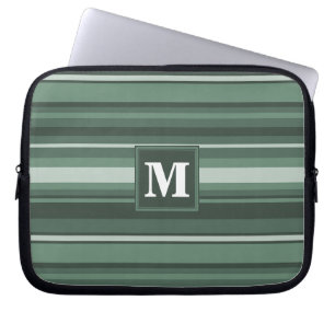Housse Pour Ordinateur Portable Monogramme sauge bandes vertes