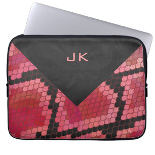 Housse Pour Ordinateur Portable Monogramme serpent noir et rouge imprimé