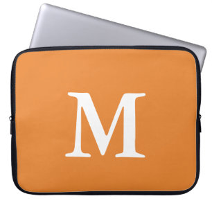 Housse Pour Ordinateur Portable Monogramme simple orange et blanc