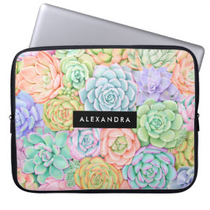 Housse Pour Ordinateur Portable Monogramme Succulents Aquarelle Pastel coloré