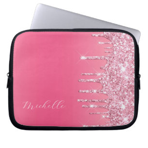 Housse Pour Ordinateur Portable Monogramme tendance Parties scintillant rose