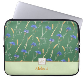 Housse Pour Ordinateur Portable Monogramme vert Fleur sauvage floral