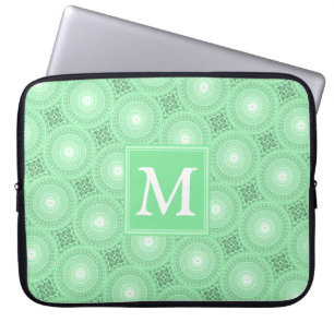 Housse Pour Ordinateur Portable Monogramme vert ressort cercles motif