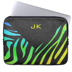 Housse Pour Ordinateur Portable Monogramme Zebra noir et arc-en-ciel