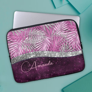 Housse Pour Ordinateur Portable Monographie de feuilles de parties scintillant ros
