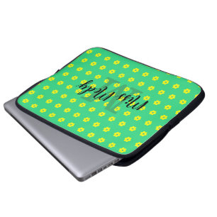 Housse Pour Ordinateur Portable Monographie vintage de fleurs vertes jaunes