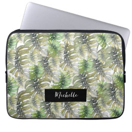 Housse Pour Ordinateur Portable Monstère tropicale Palm Pastel Monogrammé